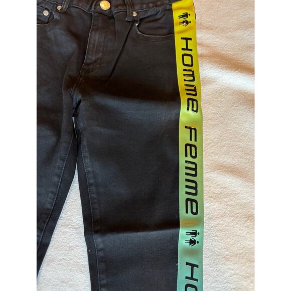 NWT HOMME + FEMME Denim Wear Black Jeans Gradient Side Logo Yellow to Blue 28 - Picture 3 of 9